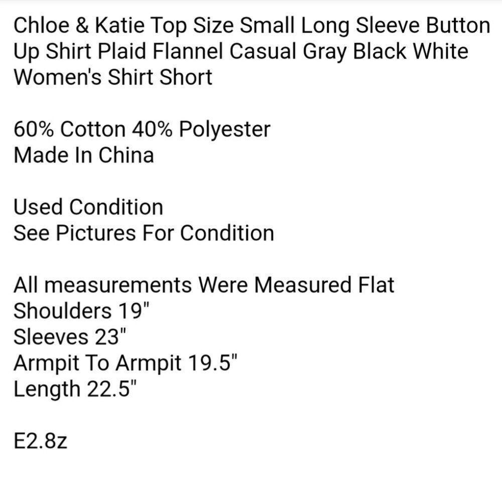 Chloe & Katie Top Size Small Long Sleeve Button Up Shirt Plaid Flannel Casual - Picture 4 of 4